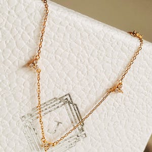 Dainty 18K Gold CZ Diamond Station Necklace: Sterling Silver Triangle Charm
