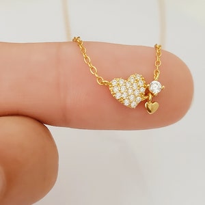 Dangling Heart Pendant Necklace: 18k Gold Sterling Silver, Cubic Zirconia