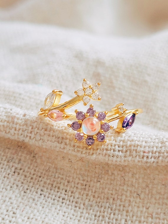 Bague Vintage Réglable Couleur Argent à Fleurs Multicolores – Bijou Charmant Et Patiné Par Le Temps