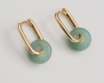 Gold Hoop Jade Earrings | Jade Huggie Earrings | Minimalist Earrings for Women | Best Anniversary Gift