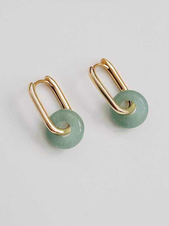 Gold Hoop Jade Earrings | Jade Huggie Earrings | Minimalist Earrings for Women | Best Anniversary Gift