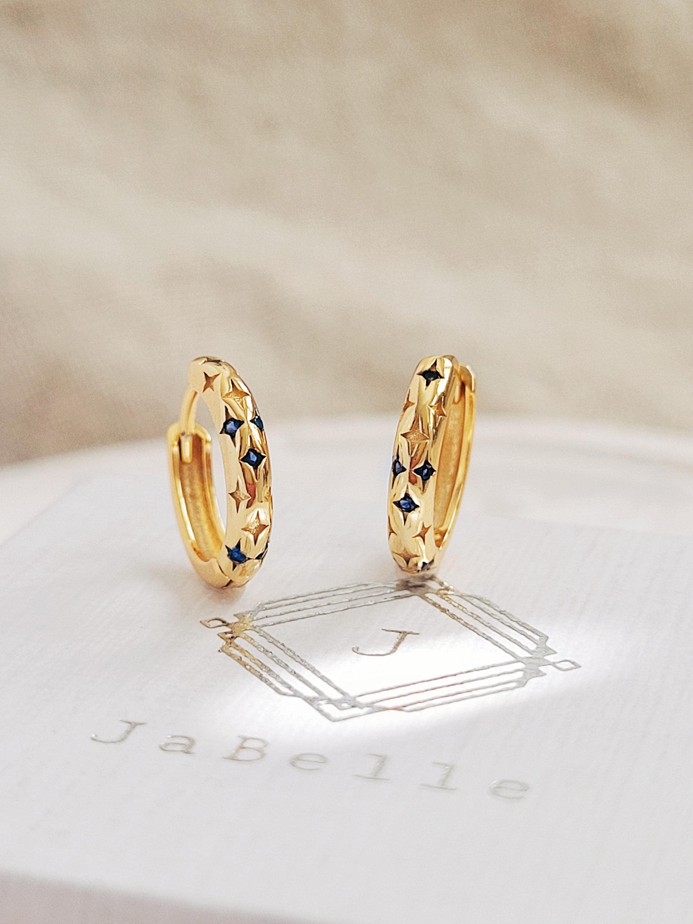 Dainty Star Huggie Hoop Earrings with Sapphire Blue CZ Minimalist Earrings Everyday Jewellery Anniversary Birthday Gift for Her
