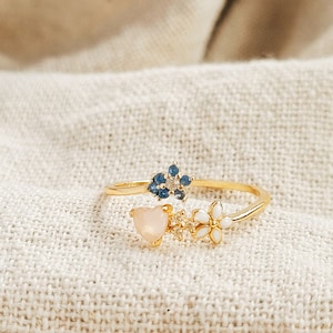 Sierlijke vergeet-mij-niet-ring, maansteenring, bloemenring, cadeau beste vriend, 18 kt verguld sterlingzilver