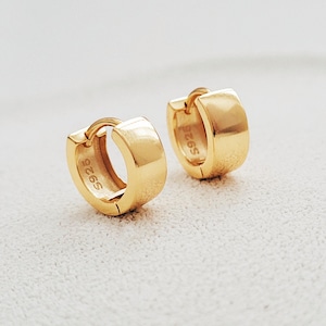 Chunky Huggie Hoop Earrings Small Gold Hoop Earrings 18k Gold Plated Sterling Silver