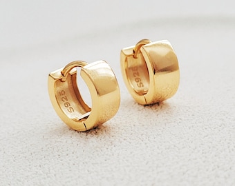 Chunky Huggie Hoop Earrings Small Gold Hoop Earrings 18k Gold Plated Sterling Silver