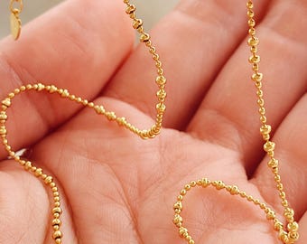 Dainty Gold Chain Necklace Beaded Gold Plated Sterling Silver Necklace Simple Gold Necklace Everyday Jewellery Birthday Gift for Her