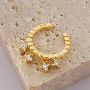 Celestial Crystal Ear Cuff, No Piercing Single Earring, Ear Cuff with Dangles, Delicate and Dainty cuff Earring for Girls, Minimalist Design