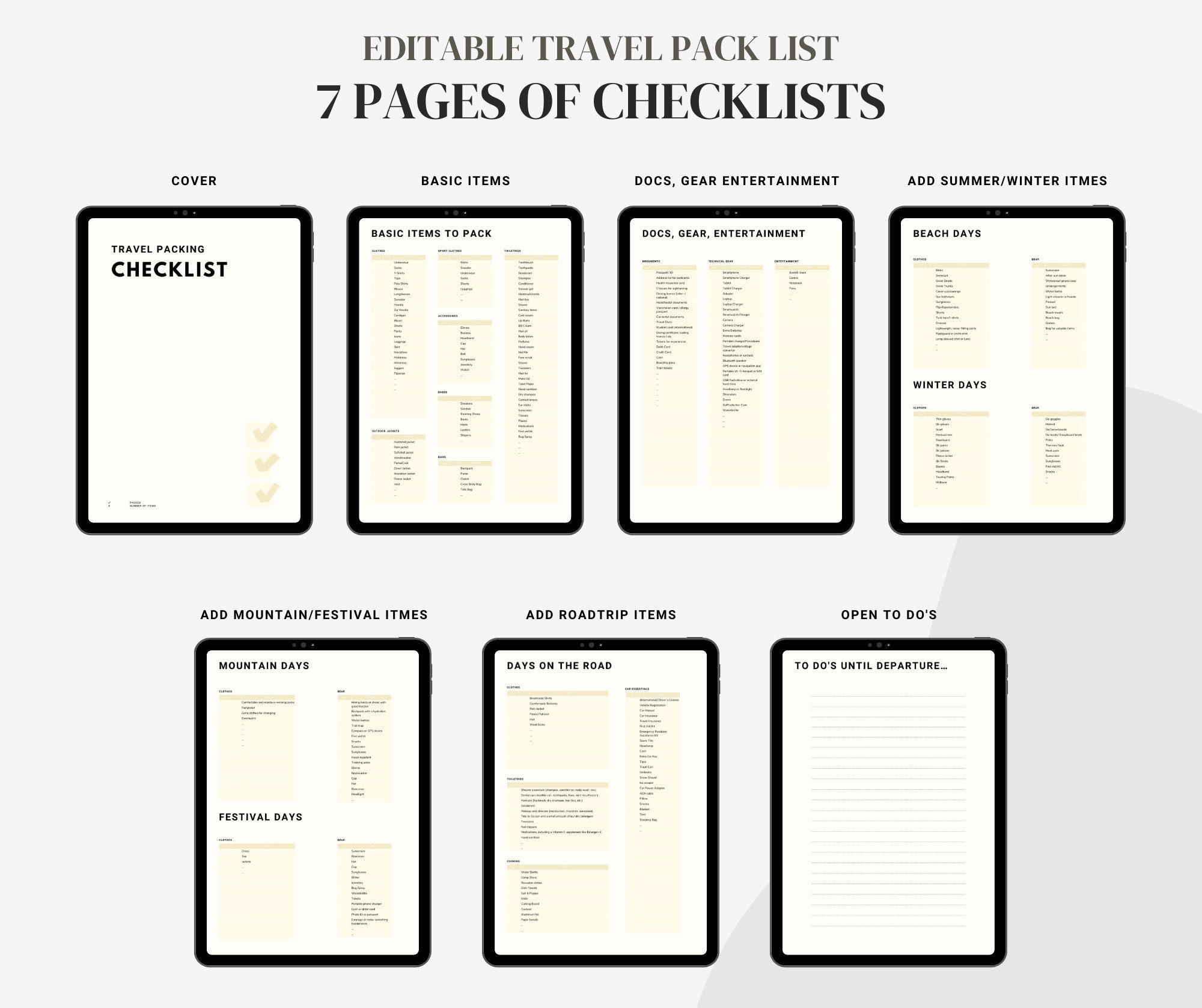 Editable Travel Packing List Template Printable PDF Checklist Planner ...