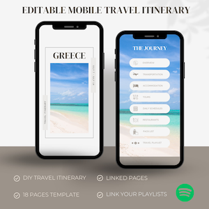 Greece Travel Itinerary Editable Travel Template Canva Free Itinerary Template Digital Itinerary Trip Planner Traveling Guide