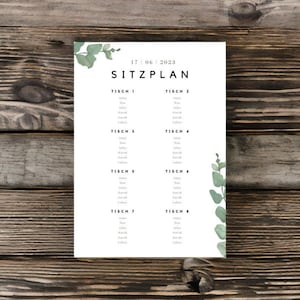 Hochzeit Sitzplan Vorlage Hochzeitstische Moderne Eukalyptus Hochzeit  Editierbar Canva Template Digitaler download A3