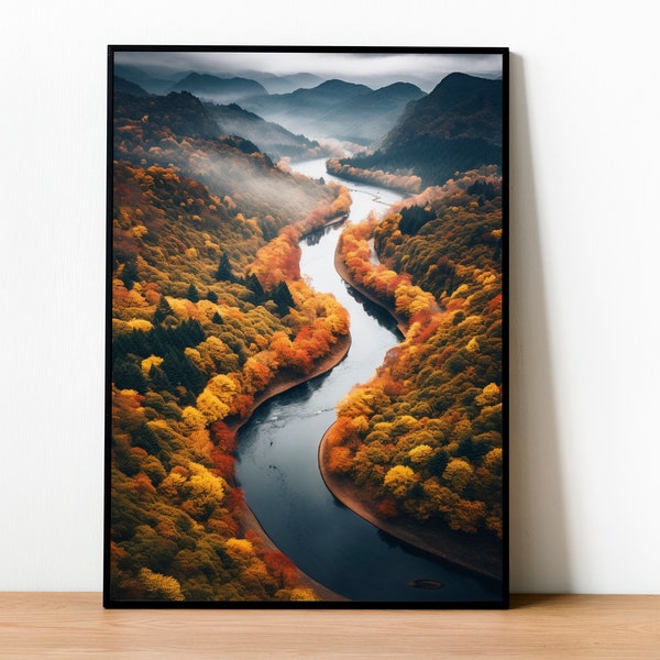 Autumn River Serenity: Scenic View of a Winding River - River in the Forest Painting - River Life Decor - Digital Download