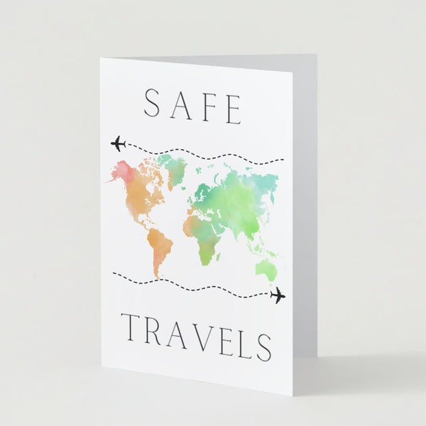 Bon Voyage Card | Safe Travels Greeting Card | World Map | Travel Card | Adventure Greeting Card | Happy Travels Card | Colorful Cards