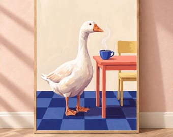 Goose Kitchen Wall Art, Funny Coffee Print, Digital Download