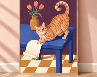 Tabby Cat Wall Art, Colorful Artist Studio Print, Digital Download