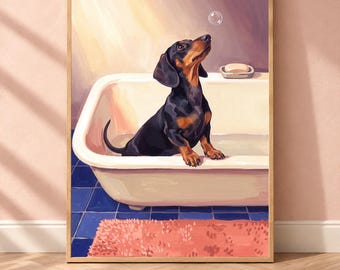 Dachshund Wall Art, Funny Bathroom Print, Digital Download