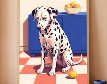 Dalmatian Kitchen Wall Art Printable Spotted Dog Lemon Print Colourful Breakfast Nook Decor Digital Download
