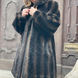 Vintage faux fur brown long coat women faux fur overcoat faux mink luxury fake fur tiger animal