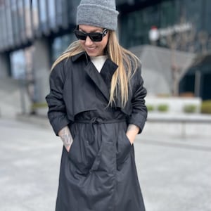 Unique classy black woman spring trench coat parka Vintage jacket overcoat oversize retro light Classic sporty stylish chic viral