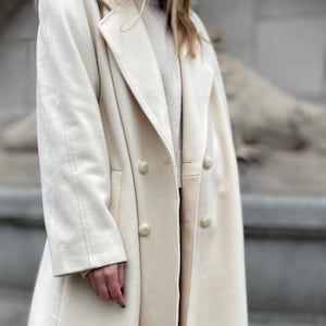 Classy coat Vintage overcoat maxi oversize cream ecru long woman wool retro natural woolen quality double breasted unique elegant