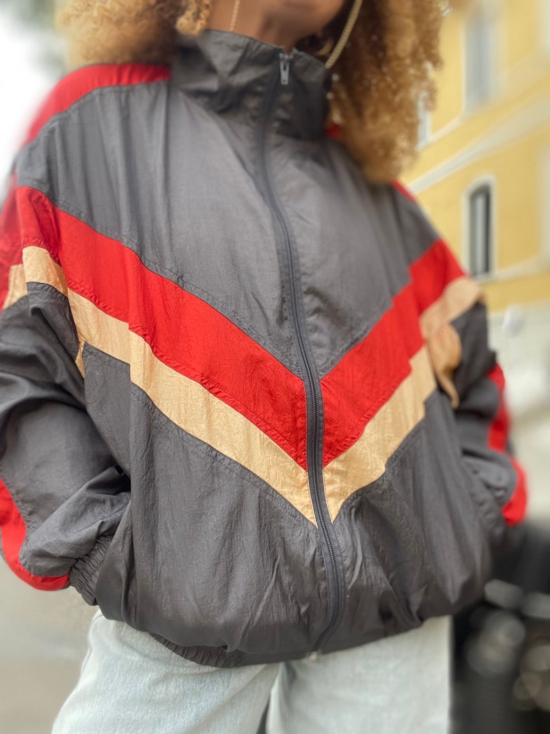 Yellow Grey Red Vintag Jacket Light Geometric Nylon Crumpled Linen ...