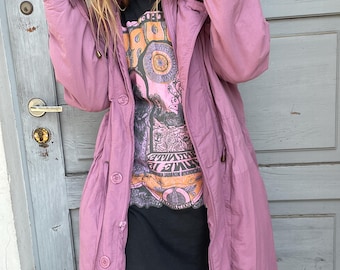 Vintage Lilac Purple Long Coat, Oversized Turtleneck Jacket
