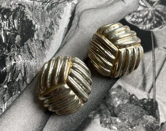 Vintage Gold Tone Clip On Earrings - 80s Retro Jewelry