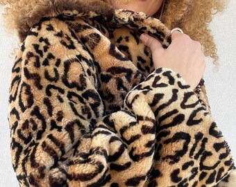ジャケット・アウター SLY LEOPARD F/FUR FRONT HOOK COAT Unique Leopard Fur Luxury Vintage Jacket Short Retro