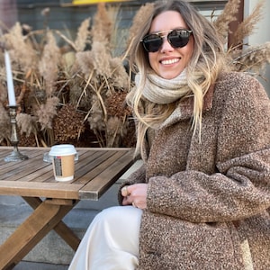 Abrigo elegante de mujer marrón beige Abrigo vintage oversize Clásico retro de lana a cuadros mezcla de lana cálido