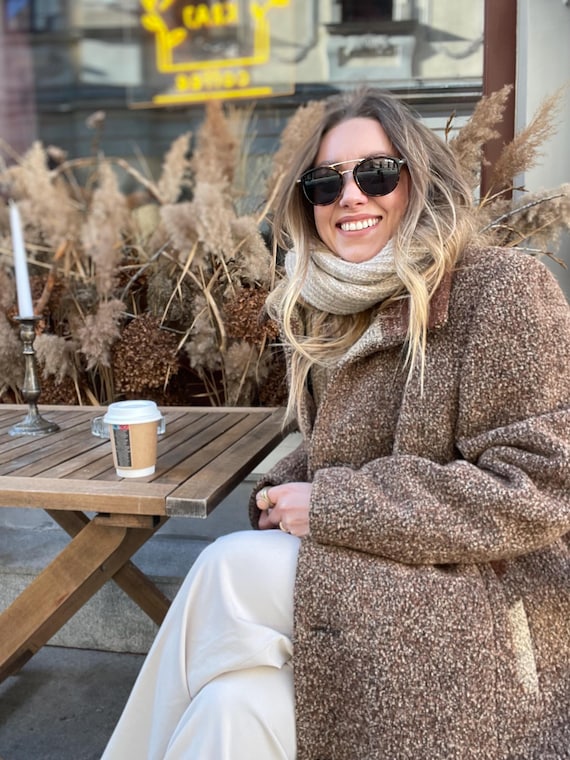 Oversize Mantel Mantel Kariert Beige Braun Damenmantel Kurzmantel