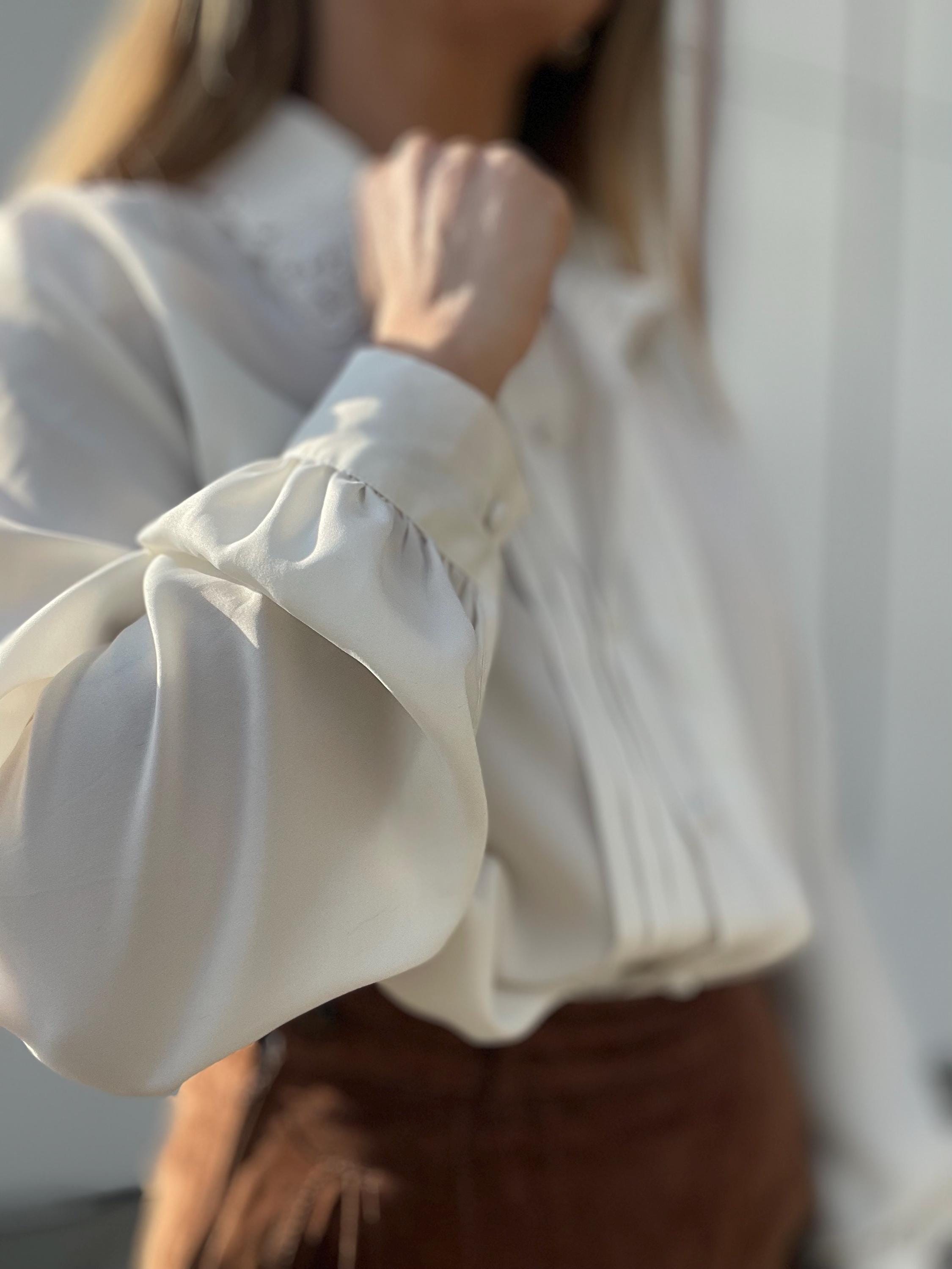 retro off white cotton cuffed shirt blouse ... plus /xl ,,,