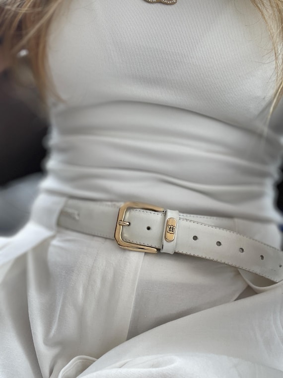 Vintage 80s white leather belt Womens Vintage 80s White Leather & Rhinestone Western Belt  main image 2