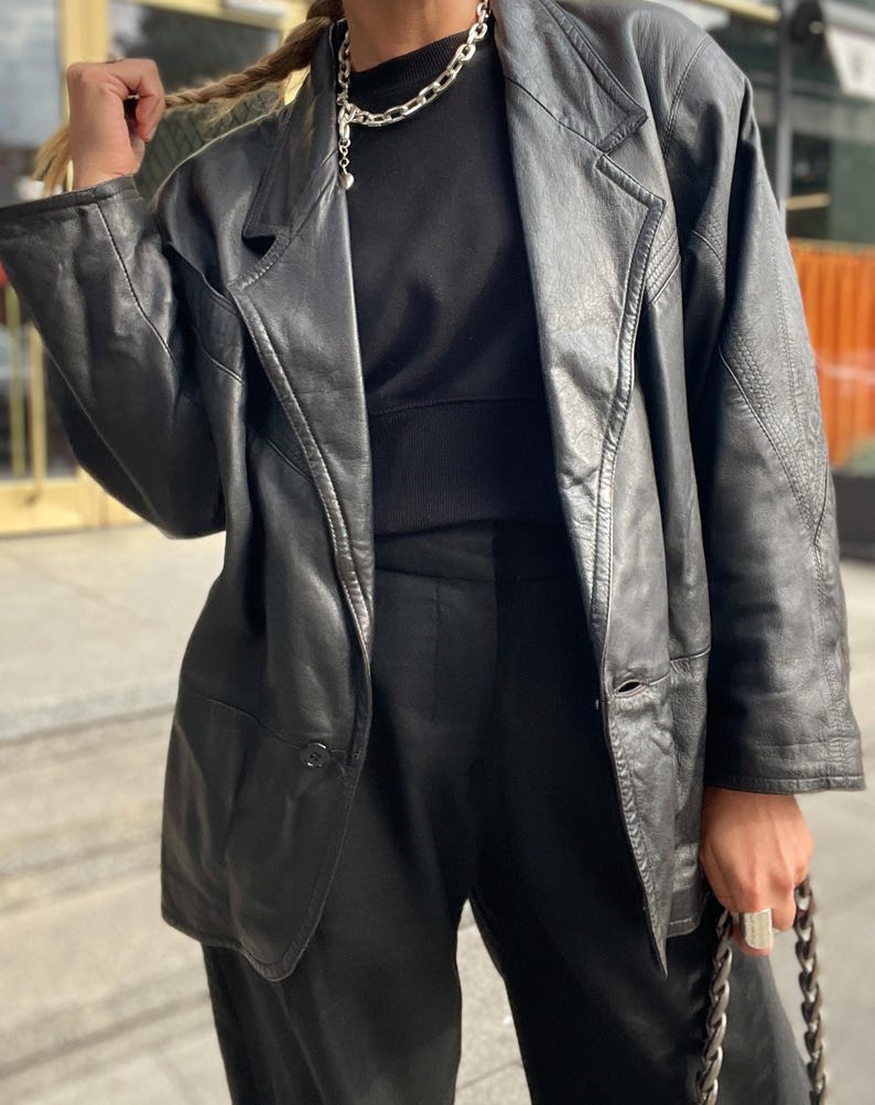 Black leather blazer vintage jacket