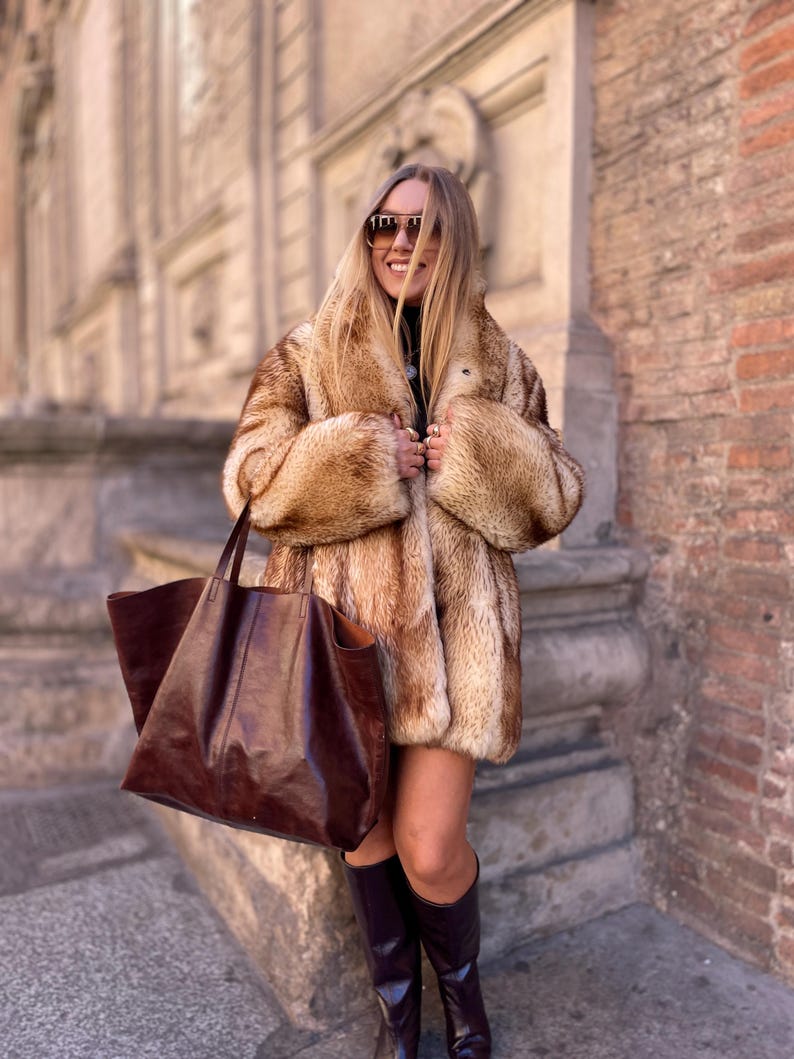 Vintage fur Coat Natural fur jacket winter outfit beige fur for woman gift for her mob wife style beige gold fox mink