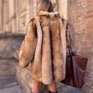 Vintage fur Coat Natural fur jacket winter outfit beige fur for woman gift for her mob wife style beige gold fox mink