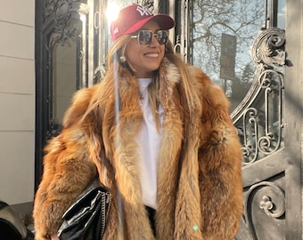 Echte vintage luxe damesjas van bont, geïnspireerd op de stijl van een rijke maffiavrouw, een virale festivaloutfit, een jas in de stijl van American Girl.