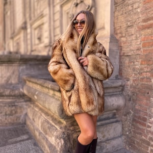 Vintage fur Coat Natural fur jacket winter outfit beige fur for woman gift for her mob wife style beige gold fox mink teddy j lo style y2k