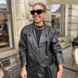 Black leather blazer vintage jacket