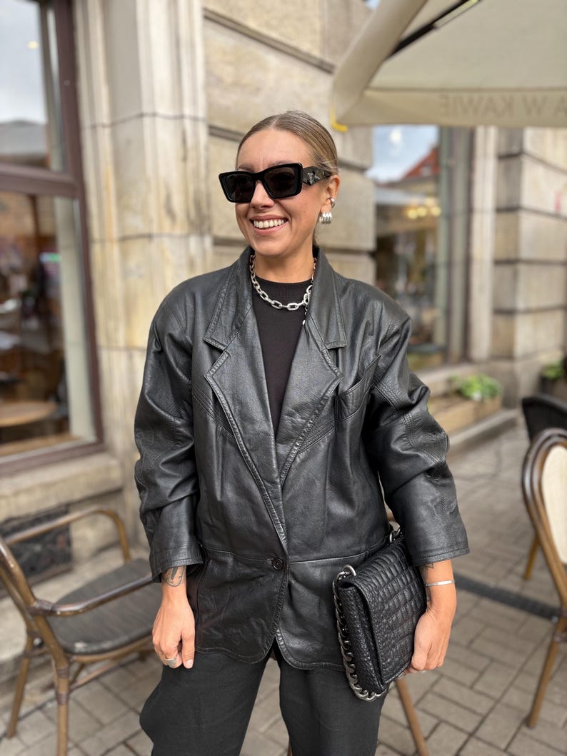 Black leather blazer vintage jacket