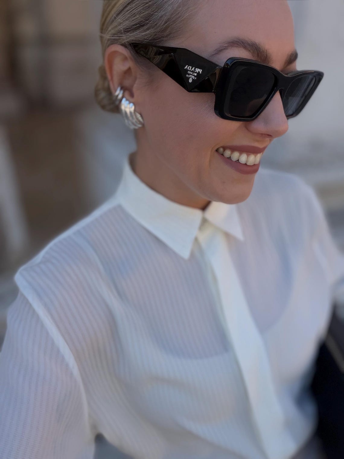 Vintage women’s shirt | white / creamy, Ecru blouse | Button-Up, silky high quality minimalist quiet Luxury, foto 4 de 5