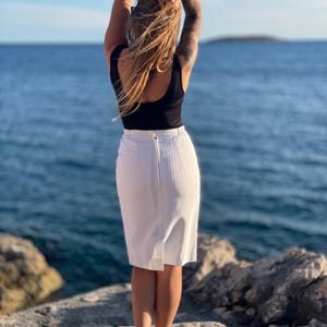 White pencil skirt vintage mini midi retro clasic 38size M High waist 80s 90s mom minimalism Capsule parisian chic