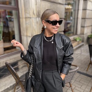 Black leather blazer vintage jacket