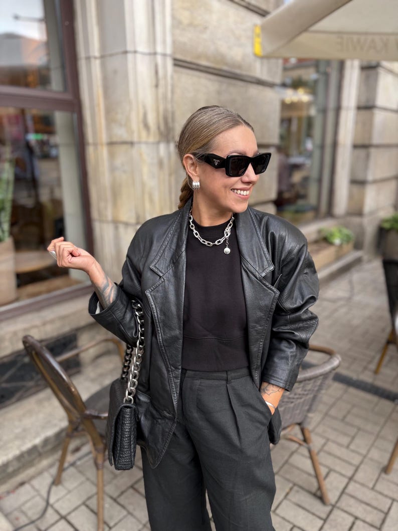 Black leather blazer vintage jacket