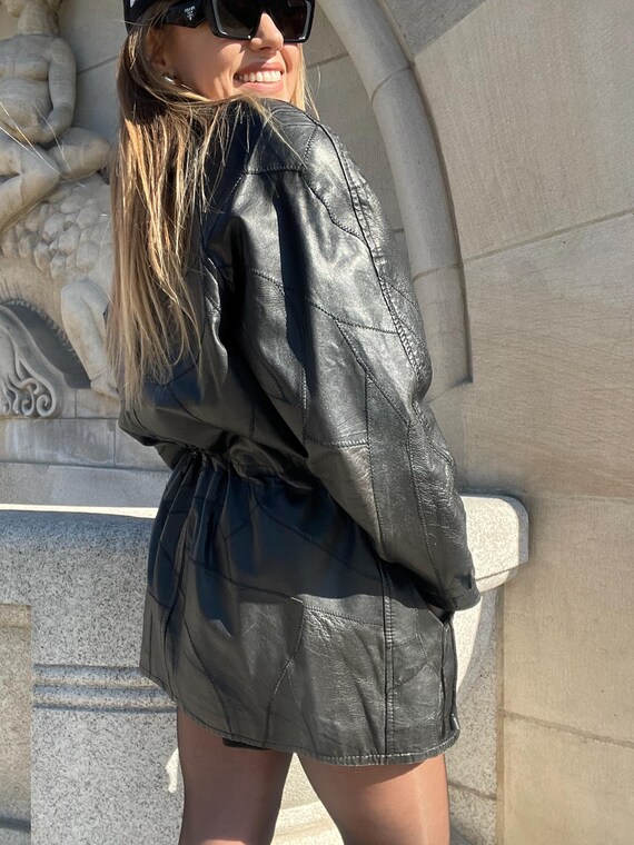 Unique black Genuine leather patchwork jacket Vin… - image 7