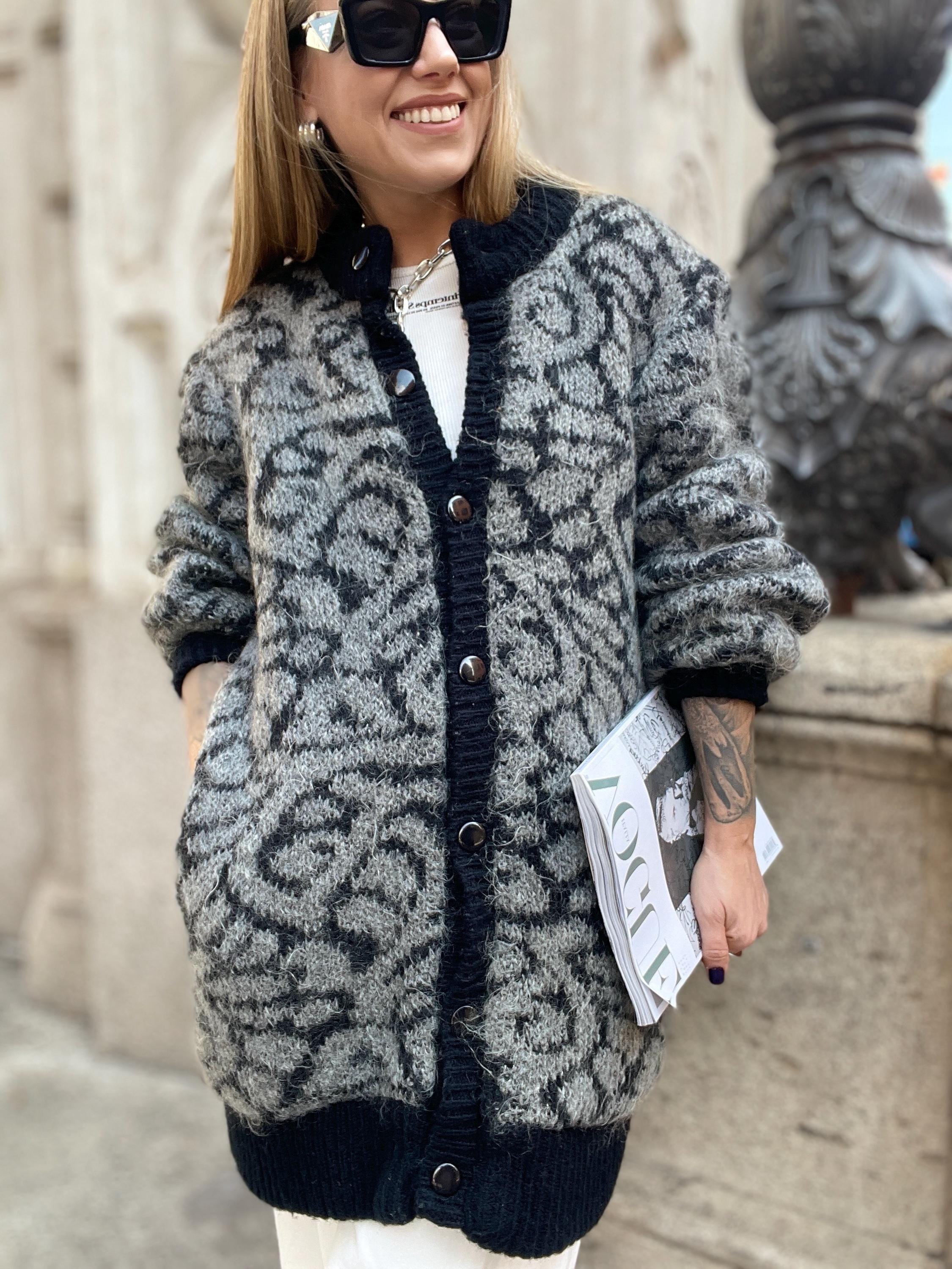 Vintage Wool Mohair Cardigan: 90s Oversized Pattern Sweater - Etsy