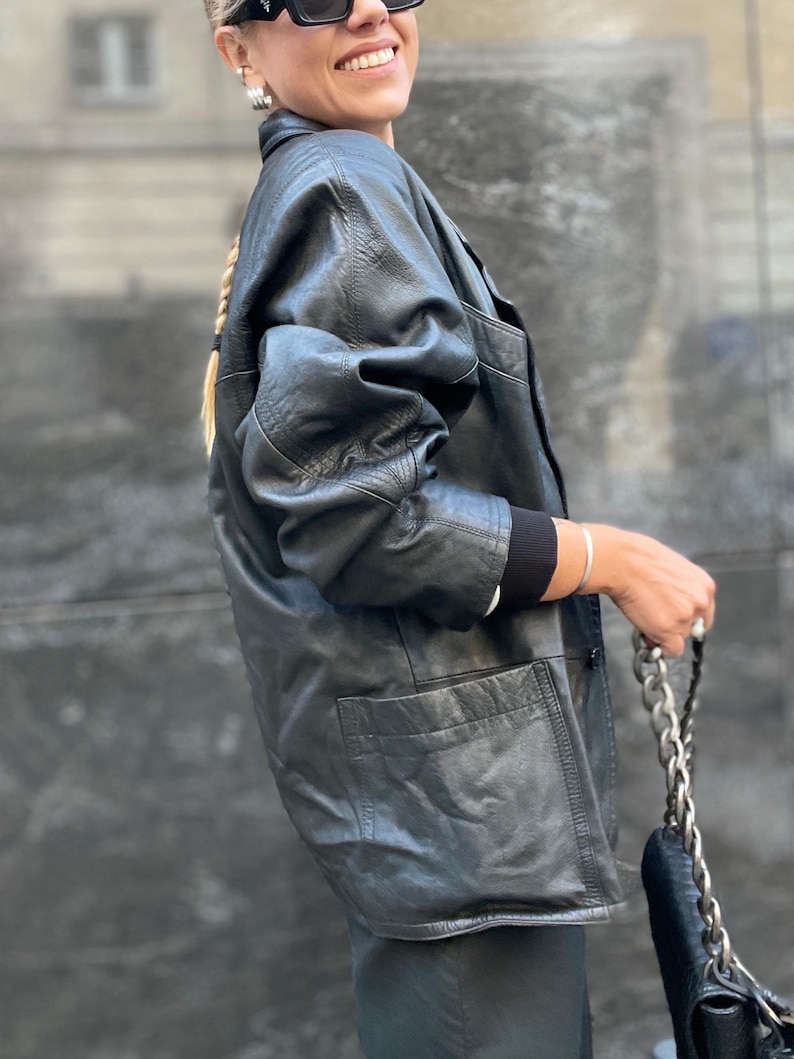 Black leather blazer vintage jacket