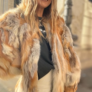 Natürliche Pelz Frau Echtes Vintage Fell Weiß Rot Fuchs Echt Gold Luxus Glam Mob Frau Stil altes Geld Viral Mantel flauschige dynasty Carington