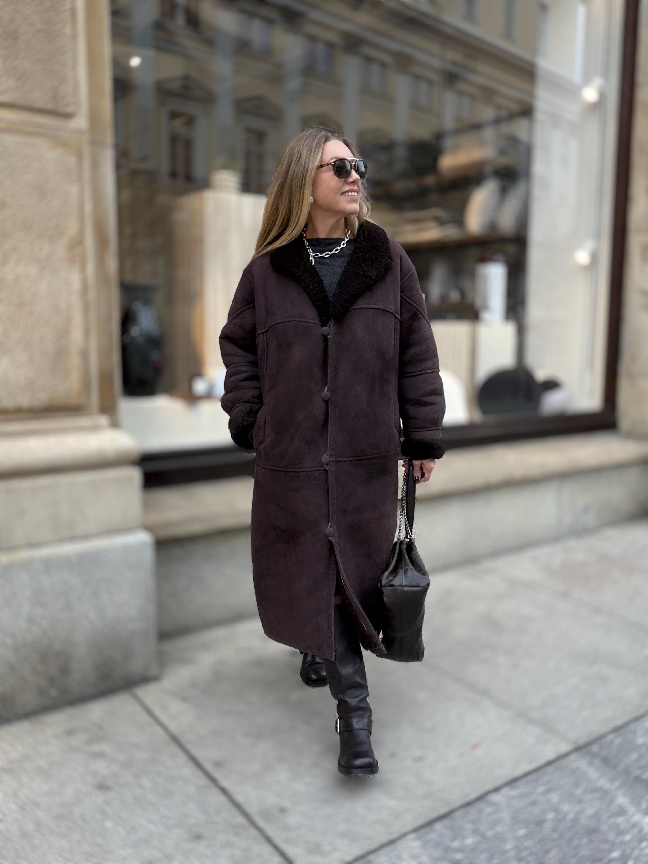 Vintage Shearling Maxi Coat: Brown Sheepskin Fur, L/XL Penny Lane