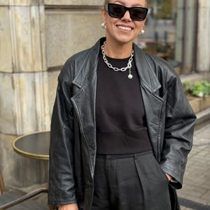 Black leather blazer vintage jacket