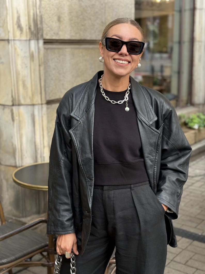 Black leather blazer vintage jacket