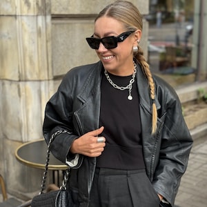 Black leather blazer vintage jacket